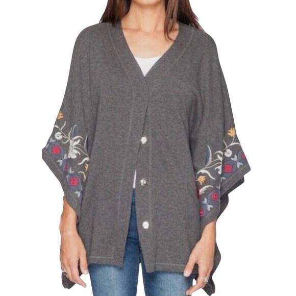 JOHNNY WAS Embroidered Blanket Poncho Cardigan Cotton EUC Size XS - Picture 5 of 12